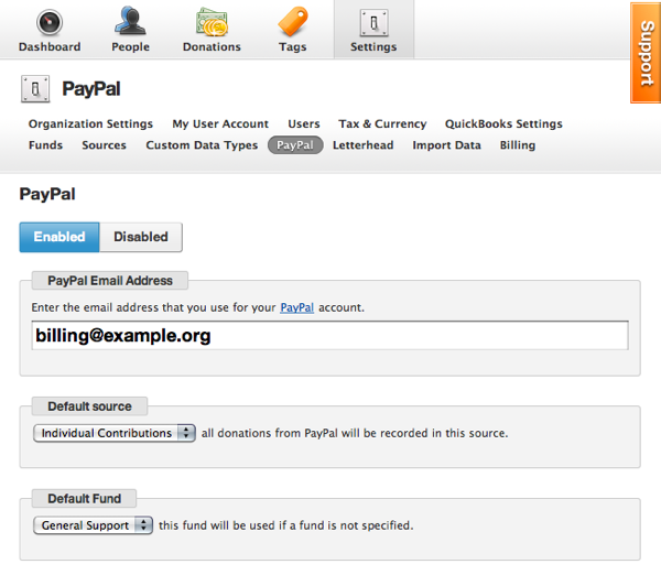 Donor Tools Paypal Settings