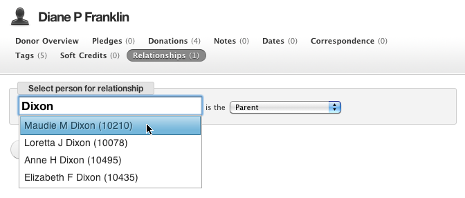 New relationship for a person in Donor Tools